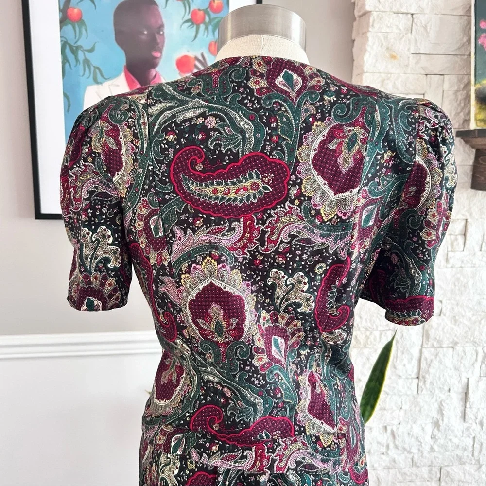 Vintage K.C. Spencer 2-Piece Set Paisley Burgundy 80s Office Wear Size Medium